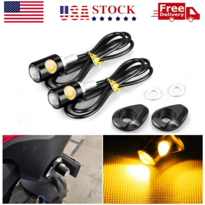 2PC Universal Mini LED Motorcycle Turn Signal Indicator Amber Blinker Light Lamp - Image 1 of 4