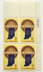 US Scott #1308 Plate Block #28327/28365 1966 Indiana 5c MNH Upper Right - Picture 1 of 2