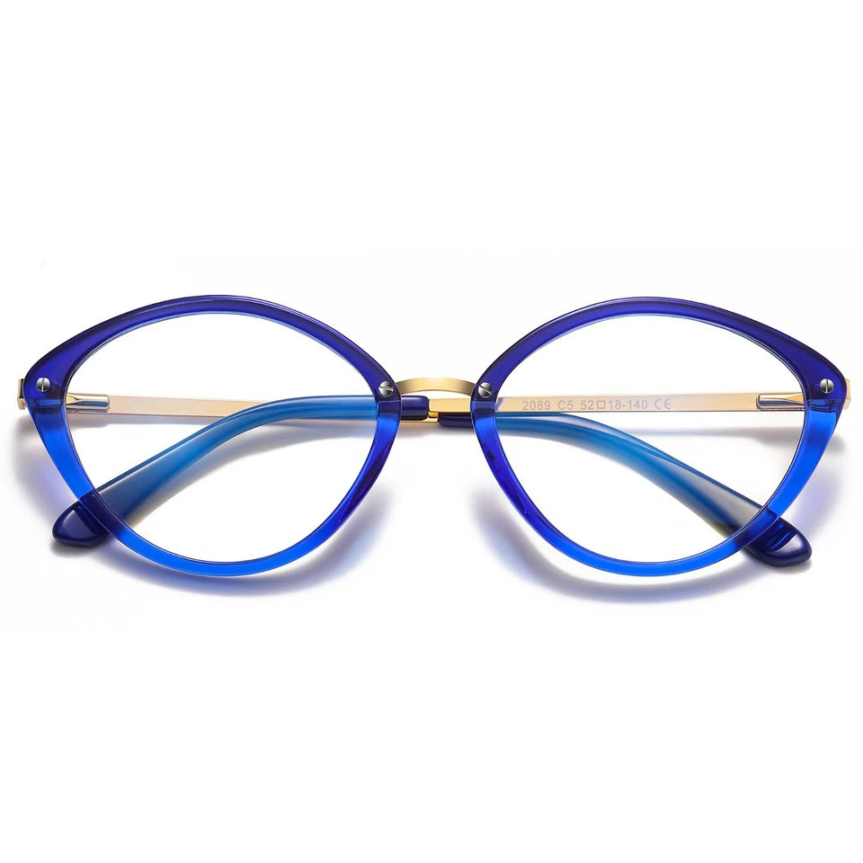 Gafas de plástico ovaladas para mujeres niñas bisagras de resorte marco de gafas de metal azul Foto 1 de 1
