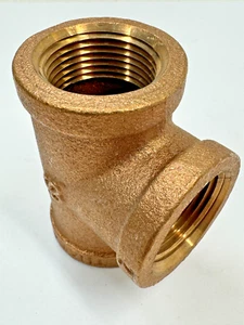 3/4" Cast Brass Tee, Female NPT Thread Ends, Pipe Fitting - Picture 1 of 9