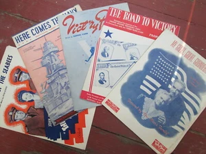 5 Pieces WWII War Sheet Music-Fighting Seabeas,Road to Victory,Victory Polka etc - Picture 1 of 7