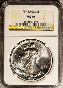 1989 $1 Silver American Eagle MS 69 NGC # 3611569-340 + Bonus - Picture 1 of 2