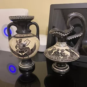 Lote De 2 Jarra De Cerámica Pintada A Mano De Colección D. Vassilopoulos Grecia - Imagen 1 de 10