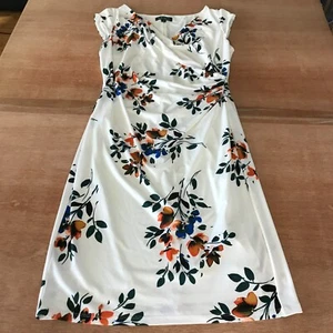 Lauren Ralph Lauren Dress Women 12 Blue Floral Cap Sleeve Ruched Knee Length - Picture 1 of 9