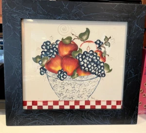 FRAMED FOLK ARTIST SIGNED FRUIT THEOREM PAINTING VELVET LINDA L.BROWN 15" X 13" - Picture 1 of 6