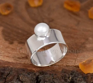 Handmade Sterling Silver Fresh Water Pearl Ring Narrow Band Wholesale Jewelry - Picture 1 of 7