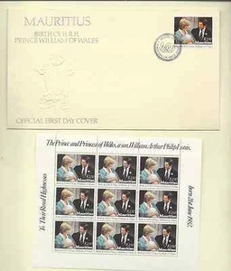 MAURITIUS 1982 SG 647 SC 552 MNH BIRTH OF PRINCE WILLIAM MINI SHEET OF 9 & FDC - Picture 1 of 1
