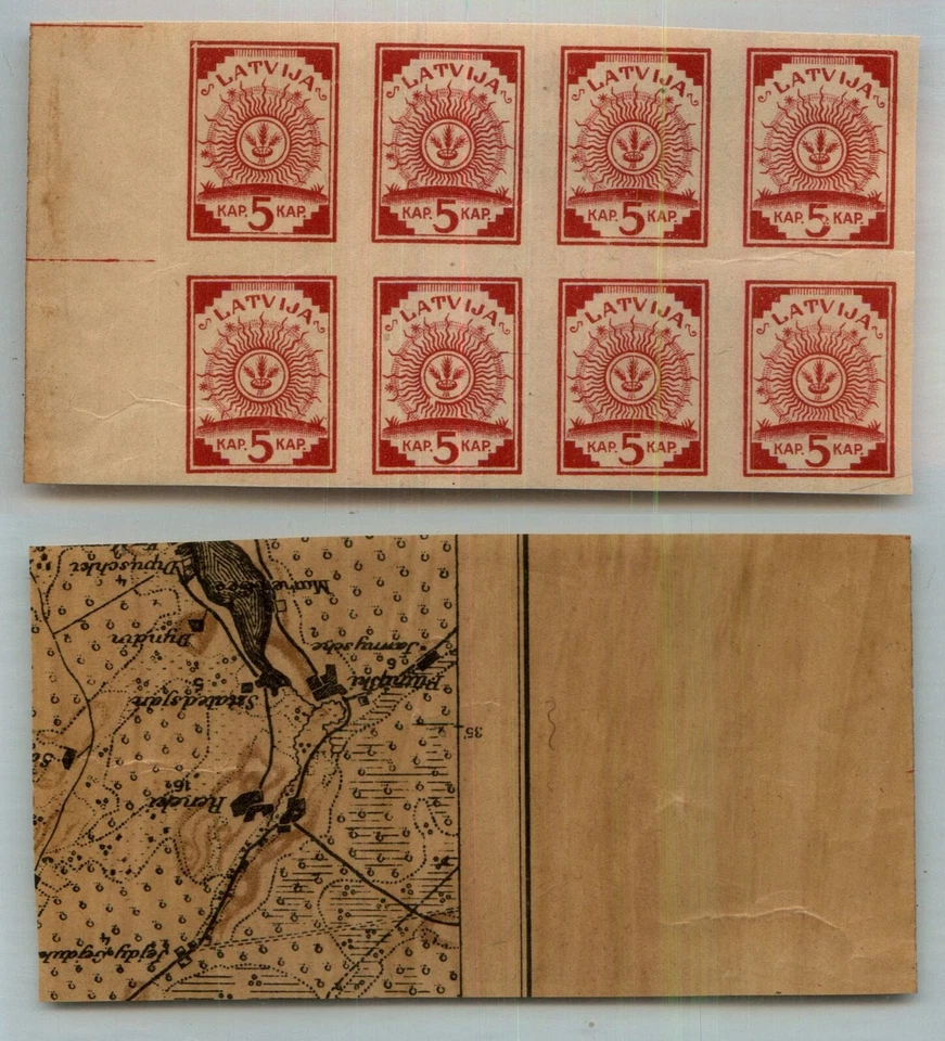 Latvia 🇱🇻 1918 SC 1 MNH block of 8 map. rtc417 - Image 1 of 1