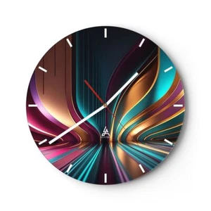 Glass Wall Clock 30x30cm Silent Wave Lines Light Wall Clock - Picture 1 of 10