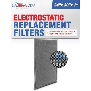 LifeSupplyUSA (24x30x1) Aluminum Electrostatic Air Filter Replacement Washable - Picture 1 of 5