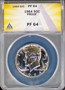 1964 Silver 50c JFK Half-dollar PF 64 ANACS # 7696060 + Bonus - Picture 1 of 2