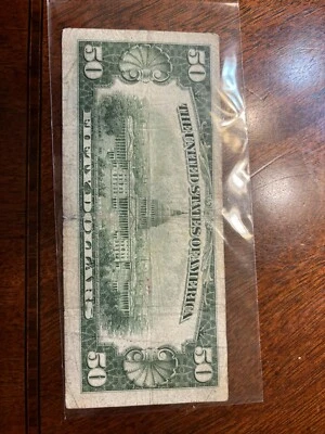 1950 $50 Dollar FEDERAL RESERVE *STAR*  ⭐️ NOTE D Cleveland *Cutting Error* - Image 1 of 4