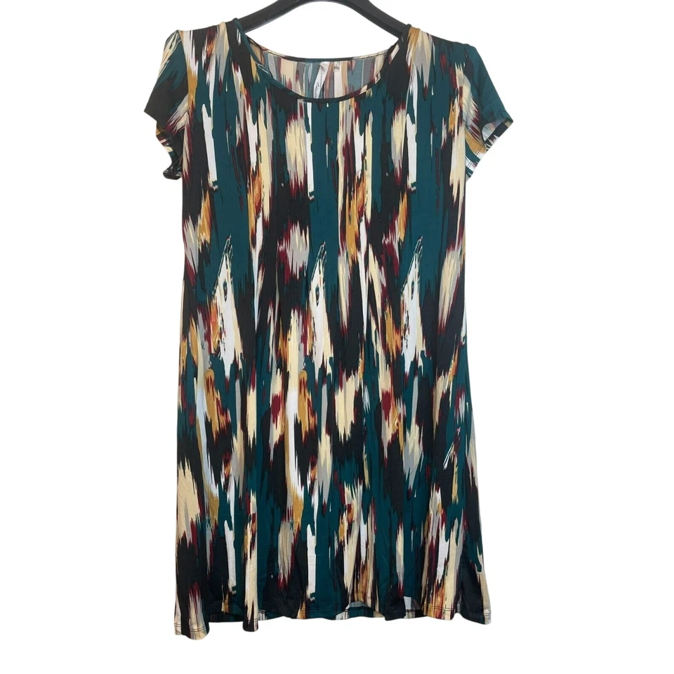 Ny коллекции женщин абстрактный круглый вырез миди платье с коротким рукавом размер L - Изображение 1 из 4