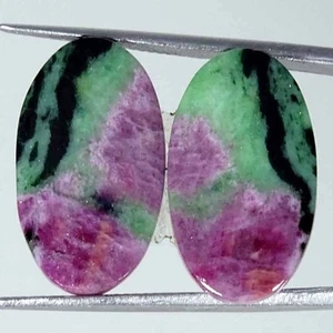 22.90Cts Natural Ruby in Zoisite Oval Pair Cabochon Loose Gemstone - Picture 1 of 5