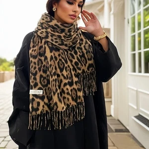 Bufanda Retro Leopardo Para Mujer Otoño Invierno Clásica Borla Mantón 2025 - Imagen 1 de 18