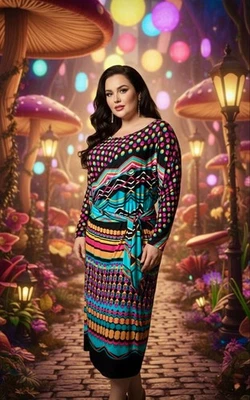 Vestido Vaina Tiana B Para Mujer 20W Colorido Geo Estampado Elastizado Vintage Imitación Envoltura Foto 1 de 4