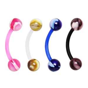 PTFE Eyebrow Ring with Metallic Two Tone Marble Acrylic Balls - Picture 1 of 1