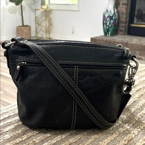 Umhängetasche Tignanello schwarz Leder Kroko Muster - Bild 1 von 12