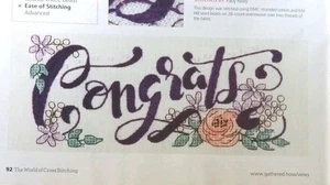 Punto de cruz patrón "FELICITACIONES" ~ punto tallo, flores  - Imagen 1 de 1