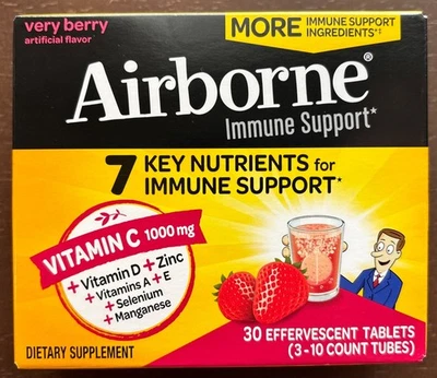 Airborne 1000mg Vitamina C Zinc,Muy Berry,30 Comprimidos Efervescentes, CAD 07/26 Foto 1 de 4