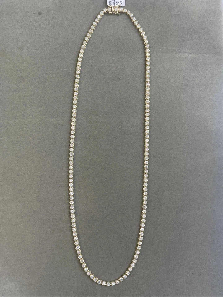 4.00 Ct Diamond Tennis Necklace 14K Yellow Gold 17" Crown Setting - Image 1 of 4