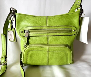 Tignanello Lime Green Leather Pebble Grain Organizer Crossbody Bag NWT - Picture 1 of 7