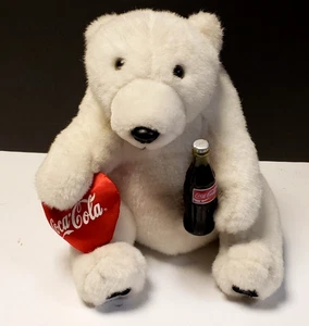 1993 Coca-Cola Polar Bear Plush with Red Heart  & Coca-Cola Bottle Vintage Rare - Picture 1 of 9