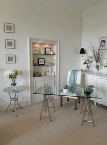 Glass Top Desk Metal Legs - Picture 1 of 3