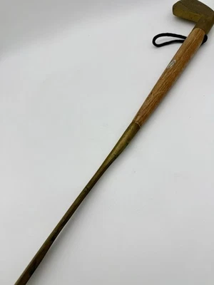Vintage Golf club shoe horn Brass & Wood 17"  w/ wrist strap - Image 1 of 4