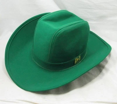 Rare Vintage John Deere Logo Green Cowboy Hat Large Made in USA Farm Cap Fabric - Image 1 of 4