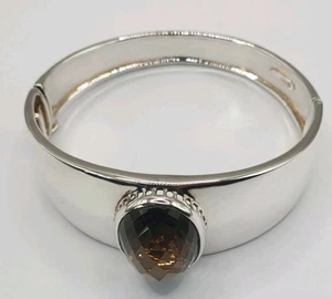 Michelle albala Sterling Silver 925 Bangle. 7 inch. Smoky quartz glass bead. 41g - Picture 1 of 21