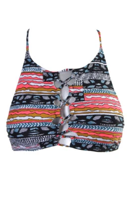 Volcom Blau Koralle Bedruckt Gratis Aktuelle Gekürzt Bikini Top L - Bild 1 von 3