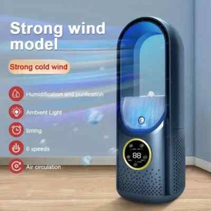 Portable Air 6 Speed Silent Timer Air Conditioner Cooler Leafless Electric Fan. - Picture 1 of 8