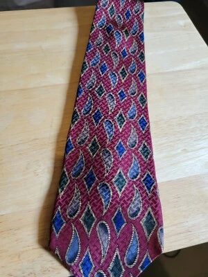 Corbata Woodward Vintage patrón vibrante rojo, verde, azul con formas - Seda Foto 1 de 2