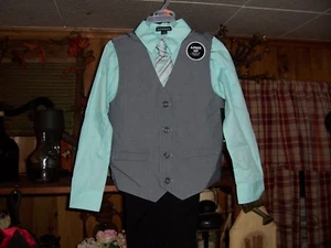 GEORGE BOYS 4 PIECE DRESS SUIT VEST TIE SHIRT AND PANTS SIZE 4 AQUA GRAY EASTER - Picture 1 of 1