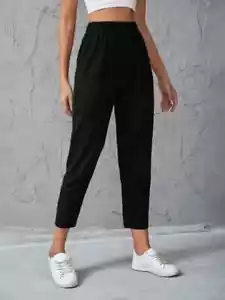 Shein Solid Elastic Waist Carrot Pants Size Large New in Bag - Picture 1 of 4