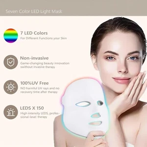 Mascarilla facial fotónica LED de 7 colores cuidado de la piel terapia de luz roja estiramiento facial antienvejecimiento - Imagen 1 de 9