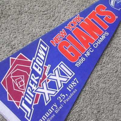 VINTAGE NY GIANTS SUPERBOWL XXI 1986 1987  CHAMPS FELT PENNANT FLAG NFL FOOTBALL - Image 1 of 3