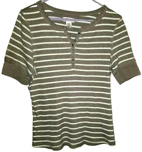Women's Top Route 66. Henley. Tan & White Striped. Sized XL. Pullover. Shirt - Picture 1 of 3