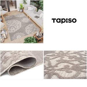 Indoor Outdoor-Teppich Modern Sisal 3D Optik Blumen Muster Beige Dunkelgrau