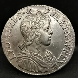1/2 ECU LOUIS XIV ARGENT A LA MECHE LONGUE 1650 I LIMOGES / FRANCE / SILVER - Picture 1 of 3