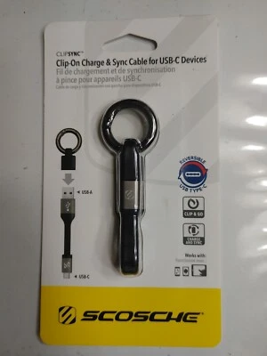 全新带盒 Scosche ClipSync 夹式充电和同步电缆 适用于 USB-C 设备 USB 2.0 C2CS — 第 1/4 张图片
