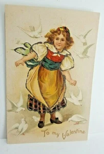 Cartolina San Valentino vintage in rilievo oro made in Germany C1909  - Foto 1 di 5