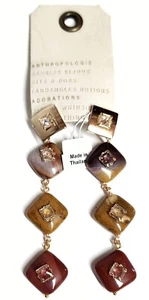 Anthropologie Triple Diamond Stone Earrings Brown Multi Gold Plated Brass NWT - Picture 1 of 14