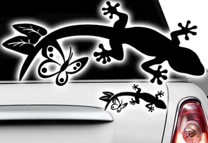 1x Gecko 20 x 9cm Auto Aufkleber HAWAII Sticka Tattoo Gekko HIBISKUS Eidechse - Picture 1 of 2