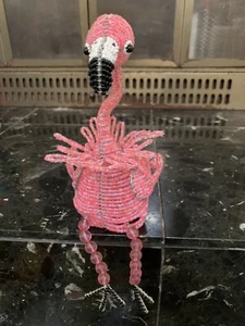 Vintage Perlen Draht Rosa Flamingo Regal Sitter Skulptur Figur - Bild 1 von 8