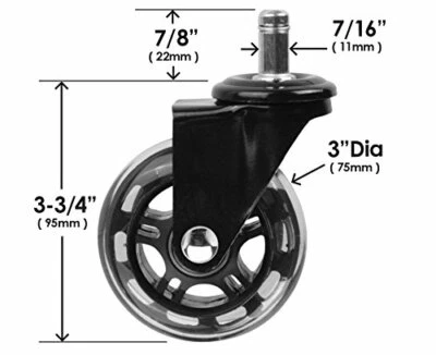 3'' Heavy Duty Replacement Rollerblade Rubber Chair Casters for Hardwood Floors - Image 1 of 4