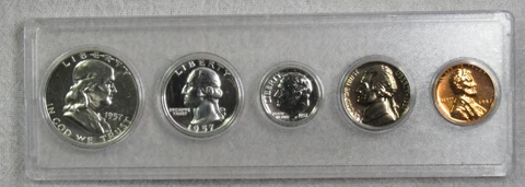 1957 U.S. Silver Proof Set in Clear Plastic Holder Very Choice Cover