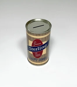 STERLING DRAFT BEER BANK CAN 12 OZ METAL ADVERTISING VINTAGE UNUSED EVANSVILLE - Picture 1 of 8