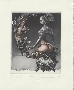 Grabado erótico original edición limitada Exlibris "Flora" de PENKOV EDWARD - Imagen 1 de 1